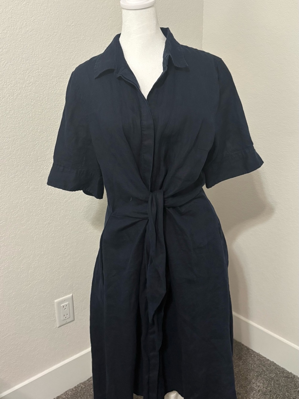 Ralph Lauren Linen Navy Tie-Front Shirt Dress - Picture 3 of 8